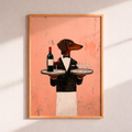 Dachshund Waiter Art Print – Funny Wine Dog Poster, Vintage Restaurant Wall Art