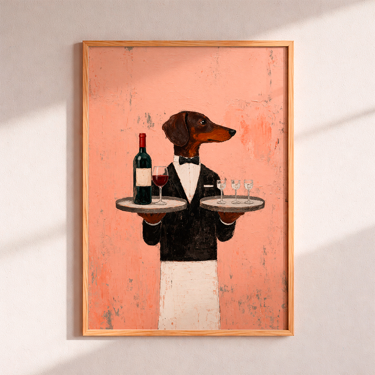 Dachshund Waiter Art Print – Funny Wine Dog Poster, Vintage Restaurant Wall Art