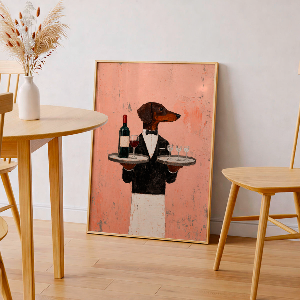 Dachshund Waiter Art Print – Funny Wine Dog Poster, Vintage Restaurant Wall Art