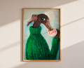 Dachshund Coffee Poster – Dog in Green Sweater Wall Art